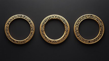 Round circle asian frames. Japanese, korean and chinese borders. Oriental decorative frames set with geometric line ornaments, vector vintage borders with golden endless knot patterns