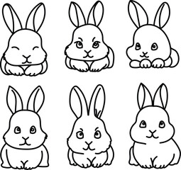 Cute Rabbit Illustration in Line Art Style