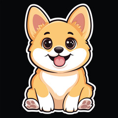 Cute cartoon corgi puppy smiling happily with a black background