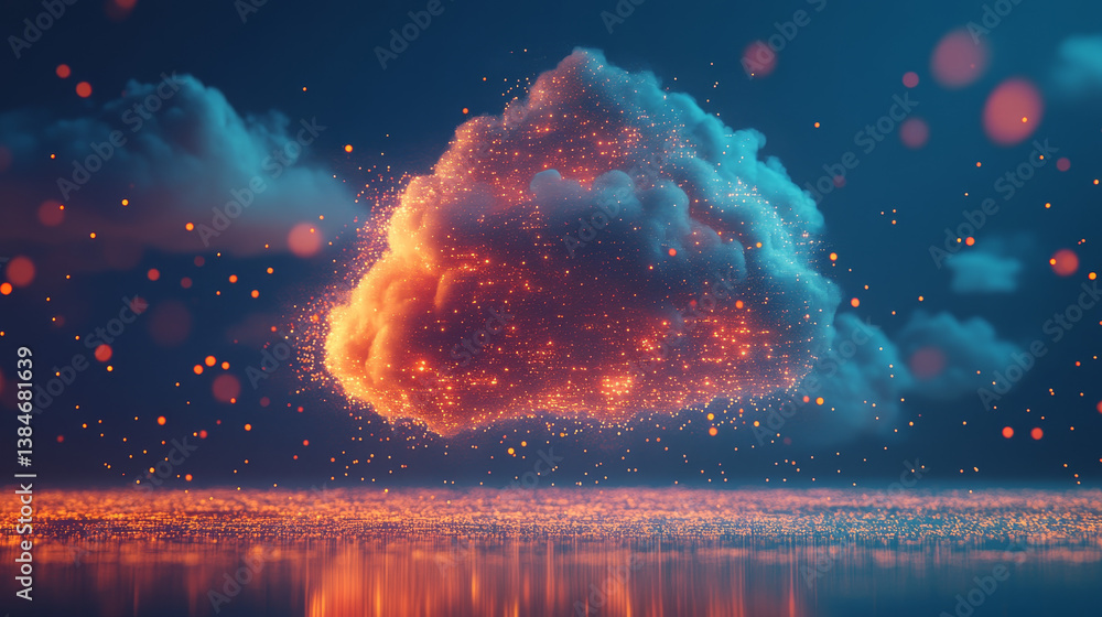 Poster isometric cloud storage services concept. vector illustration showing the big cloud server. cloud da