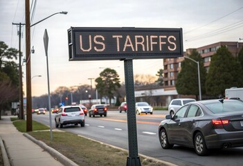 us tariffs street sign on usa  US Tariffs Street Sign 