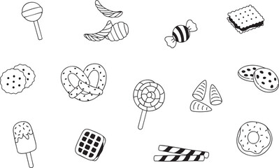 snacks doodle illustration set