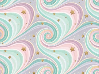 Fototapeta premium A whimsical and vibrant seamless pattern featuring pastel colors like mint green, light pink, and lavender.