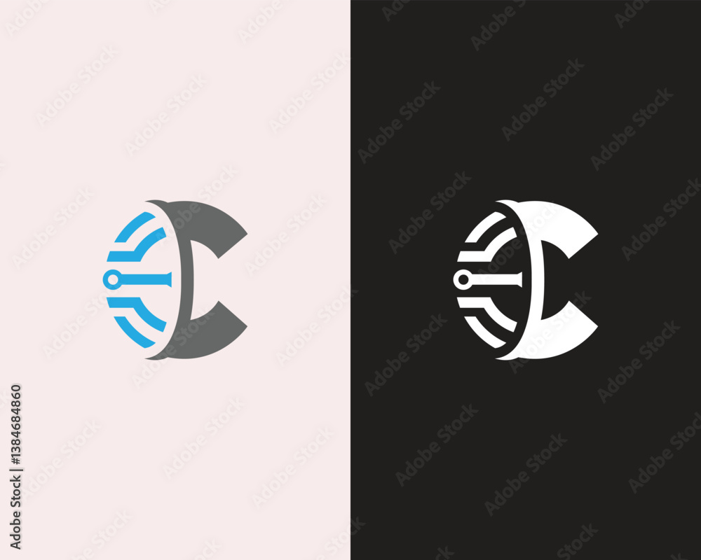 Fototapete tech letter c and circuit abstract initial logo design elegant vector template..