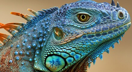Obraz premium Close Up Portrait of Exotic Iguana with Blue Skin and Scales