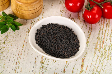 Black sesame seeds in the bowl