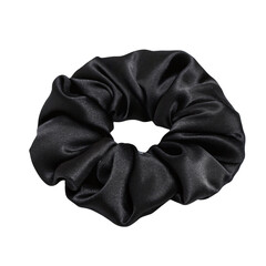 Black Satin Scrunchie Hair Accessory isolated on transparent background