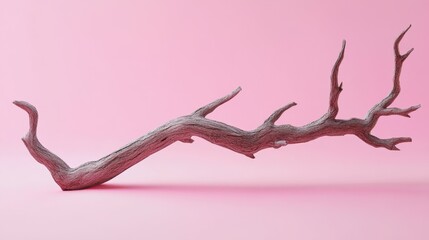 Obraz premium Twisted Branch with Natural Texture Against Soft Pink Background