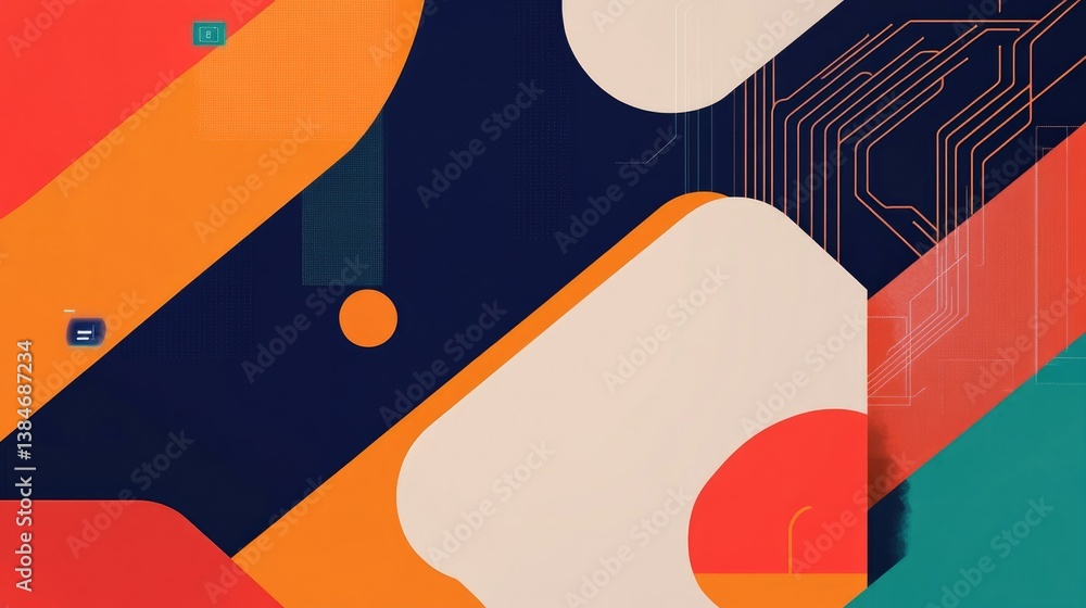Poster abstract design with vibrant colors and geometric patterns representing fusion of technology and edu