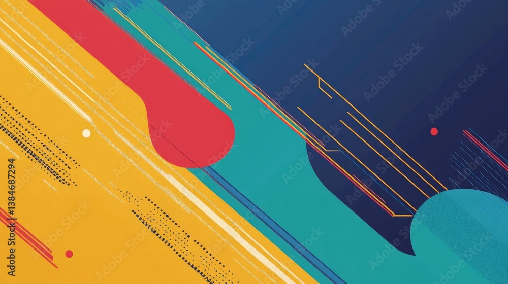 Poster abstract design with vibrant colors and geometric patterns representing fusion of technology and edu