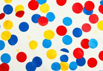 Fototapeta premium Colorful Confetti Background with Red, Blue, and Yellow Circles