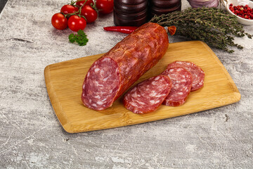Italian pork Salchichon sausage with slices