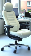 A composed figure stands behind a contemporary office chair, symbolizing guiding oversight and readiness to support team endeavors. The crystal-clear, shadow-free lighting underscores the subject&rsquo;s 