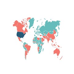 Colorful map of the world in flat style. Vector illustration.