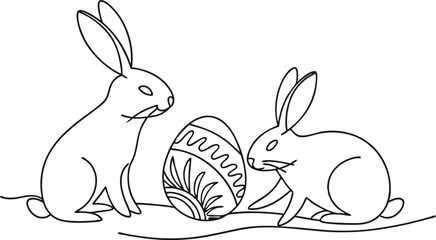 Adorable Easter Bunnies with Decorated Egg, Celebrate Spring with Cute Bunny Art, Perfect Easter Illustration for Festive Cheer
