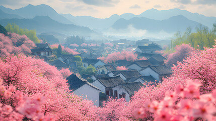 In the ancient town of Wuyuan, Jiangxi Province, springtime scenery.
