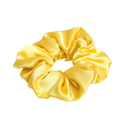 Yellow Satin Scrunchie Hair Tie isolated on transparent background