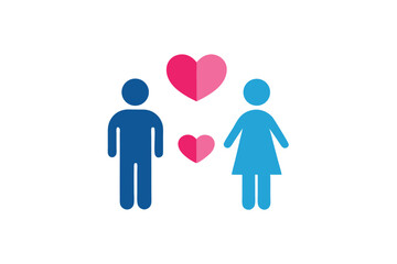 Love Concept Flat Style Male Female Figures with Pink Heart on White