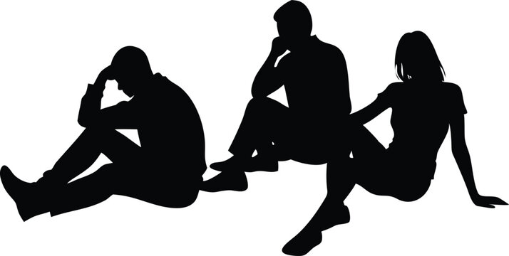 Silhouette Group Sitting Together Transparent Background Stress Loneliness Solitude
