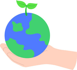 새싹이 움트는 지구와 받치고 있는 손