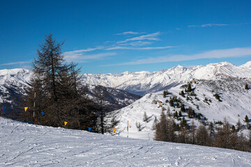 beautiful mountain range early in the morning at an Italian ski resort in the Alps