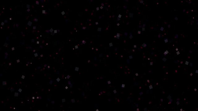 Red and purple Square particles are moving in  space. Motion graphics of Square elements random moving in black background.