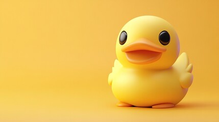 Cute yellow duck figurine on orange background
