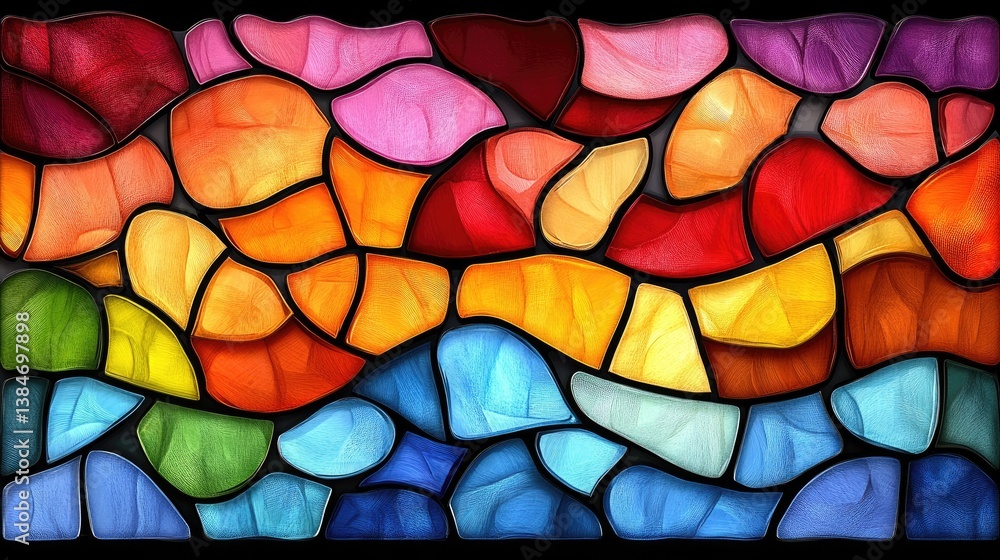 Poster vibrant stained glass abstract design with colorful shapes creating a mesmerizing pattern