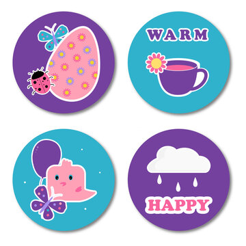 Fototapeta Funny stickers or icons with inscriptions