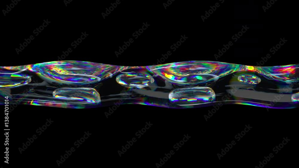 Poster transparent multicolored liquid moving wave with bubble, iridescent effect. abstract fluid distorted