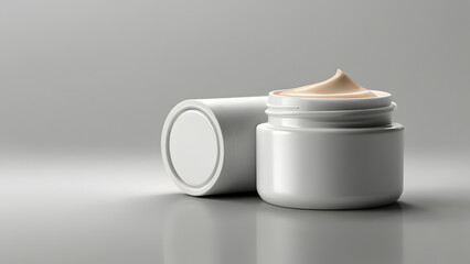 White glossy cream jar on grey surface