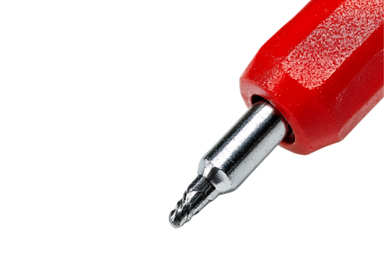 Close-up of Red-Handled Precision Tool with Three-Point Tip