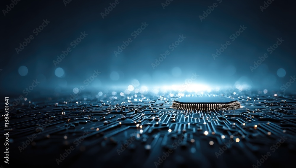 Aufkleber abstract circuit board design with illuminated chip