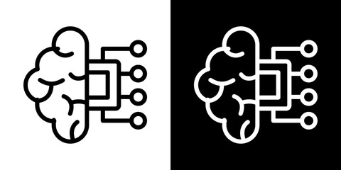 AI brain icons vector set in stroke line style