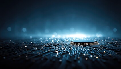 Abstract Circuit Board Design with Illuminated Chip