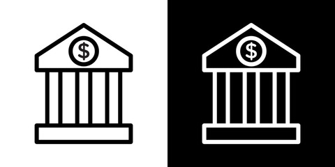 Bank icons vector set in stroke line style