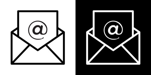 Envelope open icons vector set in stroke line style