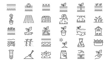 Collection of soil grounding and gardening icons vector design in trendy style with editable stroke