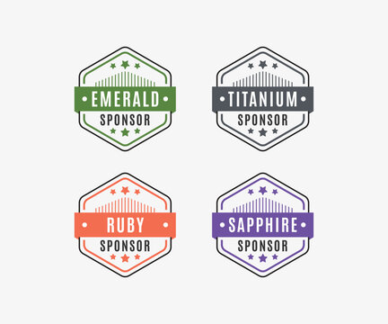 Hexagon Emerald, Titanium, Ruby, Sapphire Sponsor Badge, Vector Illustration
