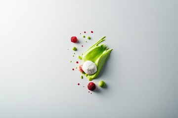 Fototapeta premium capture meticulously arranged food art composition featuring vibrant contrasting colors on simple background