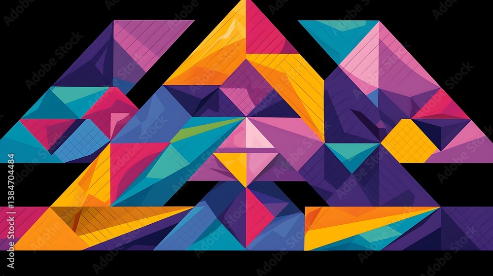Aufkleber vibrant geometric abstract design with pyramidal shapes and vivid color palette on a black backgroun