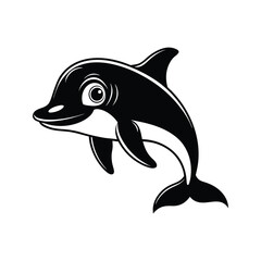 Obraz premium Black and white dolphin with a smile silhouette isolated on white background