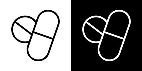 Pills icons vector set in stroke line style