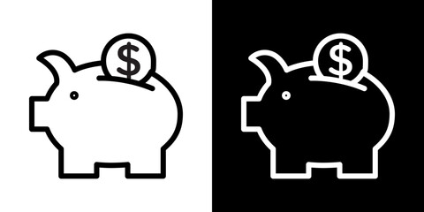 Piggy bank icons vector set in stroke line style