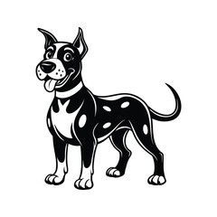 Black and white Great Dane dog with collar silhouette isolated on white background