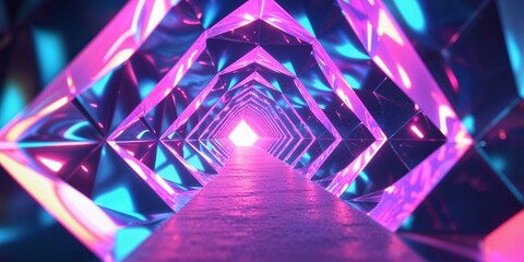 Abstract tunnels formed by glowing hexagonal prisms
