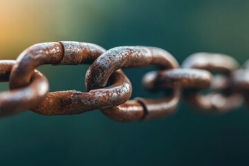 Fototapeta premium Close-Up of Rusted Chain Link Symbolizing Strength and Deterioration Outdoors