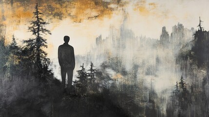Contemplation: A Solitary Figure in a Dreamlike Landscape