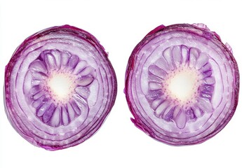 Fototapeta premium Freshly Cut Purple Onion Half Showing Intricate Inner Structure