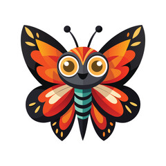 Cartoon butterfly with playful smile and bright wings vector illustration isolated on white background